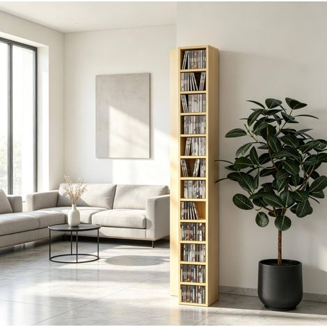 Torre para CD ahorradora de espacio en madera natural, mueble multimedia moderno, OKWISH (1/5)