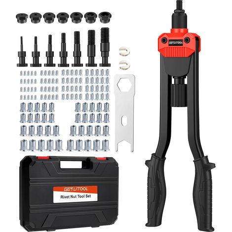 16 Inch Rivet Gun Rivet Pliers Manual Rivet Gun with 7 Pieces Mandrels M3 M4 M5 M6 M8 M10 M12 and 120 Rivets with Carry Case for Home, Workshop (1/5)