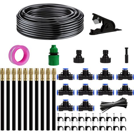 Kit d'irrigation goutte à goutte orientable à 360° avec 10 buses, couvrant une portée de 10 mètres. Idéal pour le jardin, la serre, la cour, la pelouse et les plantes. Couleur : noir. (1/5)