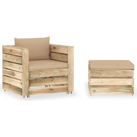 Salon de jardin 2 pcs Ensemble Table et Chaise de Jardin - avec coussins Bois imprégné de vert BV122678 - BonneVie (1/5)