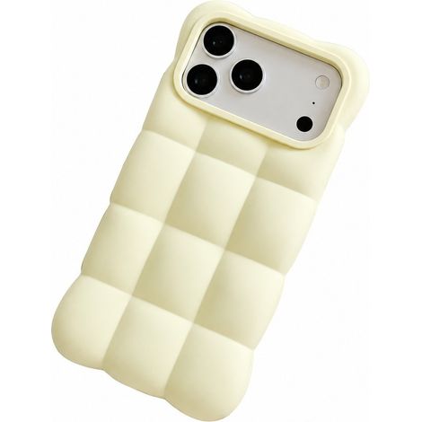 Coque pour iPhone 18 Pro Max, silicone liquide, motif nuages, grille carrée, antichoc, blanche (iPhone 16 Pro - jaune crème) (1/5)