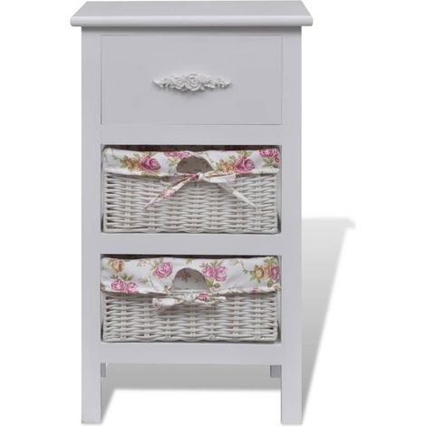 Armoire avec 1 tiroir et 2 paniers Blanc Bois de Paulownia