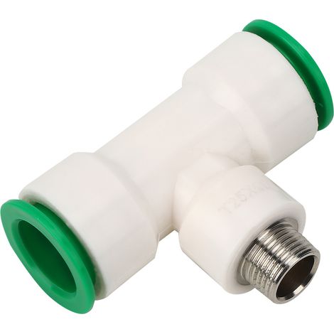 Doppelter 25-mm-auf-G1/2-Zoll-Außengewinde-PPR-Kunststoff-Wasserrohradapter-T-Stück-Verbinder-Wasserrohrverschraubungen (1/5)