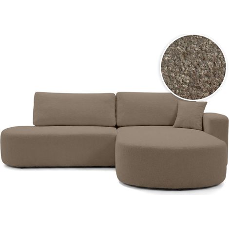 Canapé d'angle max réversible et convertible KIARA 5 places en tissu bouclette - Marron (1/5)