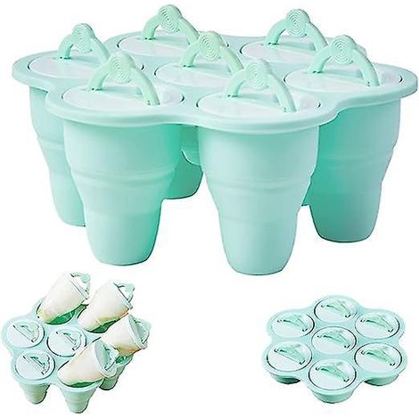 (vert) Moule  Crme Glace En Silicone  7 Cavits, Moule  Popsicle, Moule  Popsicle Pliable Pour Popsicles Et Crme Glace Faits Maison - Sans Bpa (1/5)