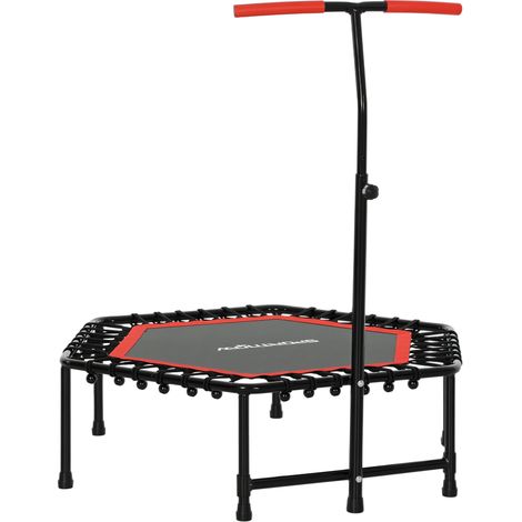 Trampoline enfant, 3 niveaux, réglable, en acier, rouge, 114 x 114 x 132 cm, pour enfant, filet de sécurité, jeu extérieur