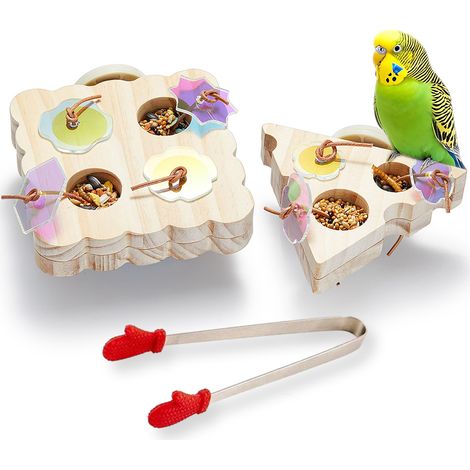 1 Jouet en bois, trous pour friandises, boules en osier, cage perroquet perruche (1/5)