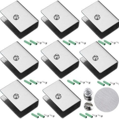 Pince à Verre Support d’Étagère en Verre Support de Tablette Murale, 8PCS Pince à Verre Pince Support en Acier Inoxydable Fixations Réglable Support pour Tablettes en Verre de 6-10 mm d'épais (1/4)
