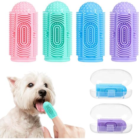 Lot 4 brosses à dents doigt chien chat silicone souple nettoyage gencives buccodentaire (1/5)