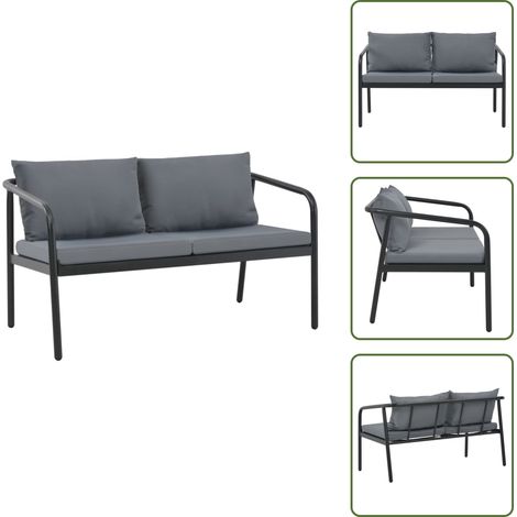 Canapé de jardin à 2 places avec coussins Gris Aluminium - Canapé De Jardin - Canapé Deux Places - Mobilier De Jardin - Salon De Jardin - Meubles D'extérieur (1/5)