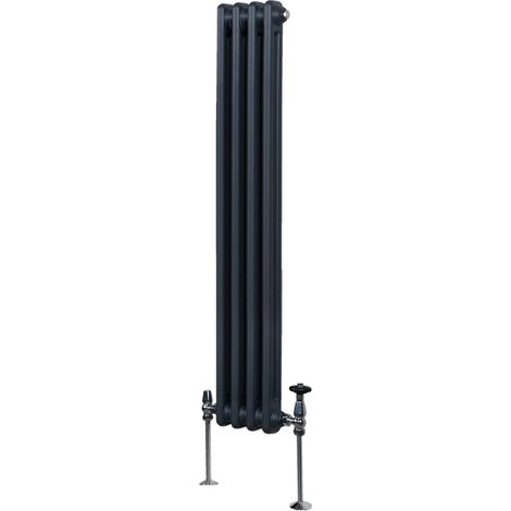 Radiador Tradicional Vertical de 2 columnas 1500mm x 202mm  Gris Antracita   Acero  Montado en pared  Kit de fijación y soportes  + Cepillo de limpieza GRATIS  Calefacción estufa calefactor