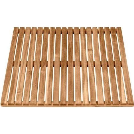 Caillebotis de douche , Sortie de piscine, sauna, Avec pieds antidérapants, Usage intérieur ou extérieur, Acacia Certifié FSC®, 55x55cm, Marron (1/4)