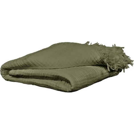 Plaid 180 x 220 cm en quadruple gaze de coton vert - PEPA 2 (1/5)