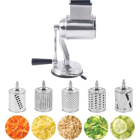 Edelstahl Trommelschneider mit Saugnapf mit 5 Edelstahl-Rolle, Gemüseschneider Gemüseheobel für Käse, Gurken, Karotten, Kartoffeln usw. (1/5)
