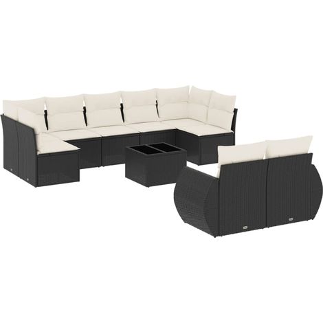 Maison Exclusive - Set Divani da Giardino 10pz con Cuscini in Polyrattan Nero (1/3)