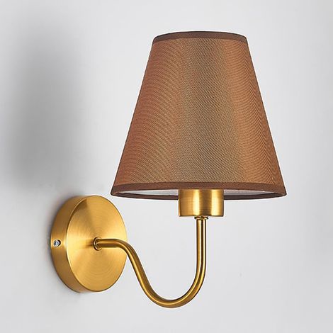 Applique murale style minimaliste, lampe de série avec bras, abat-jour en tissu et placage laiton, E27, pour chambre, salon, escalier, couloir, sentier (sans ampoule)