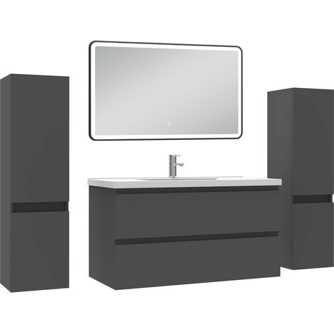 Océan Meubles Salle de Bain 100cm avec colonne + miroir lumineux 3 couleurs Anthracite (1/5)