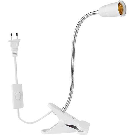 Casquillo flexible E27 de 30 cm con forma de cuello de cisne - Lámpara de cultivo para plantas con pinza e interruptor