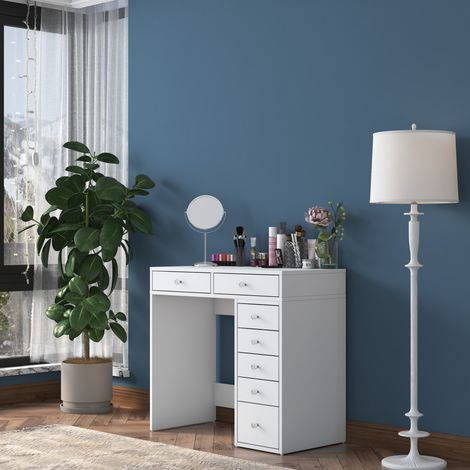 Toallero Rivello, Tocador con Espejo Incluido, 7 Cajones, Estructura Transparente, 90x45x82h cm Blanco (1/5)