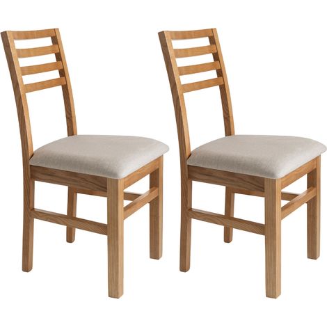 Lot de 2 chaises en hêtre chêne clair assise tissu beige - LOUISE