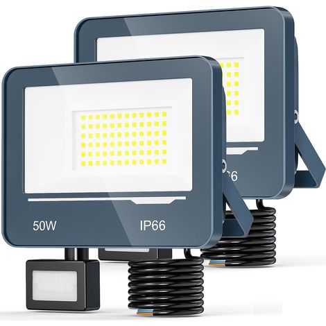 Spot LED Extérieur Detecteur de Mouvement 50W 5000LM - 6500K Blanc Froid Projecteur LED Exterieur Detecteur de Mouvement, IP66 Projecteur Extérieur avec Détecteur Jardin(2 Pièce) (1/5)