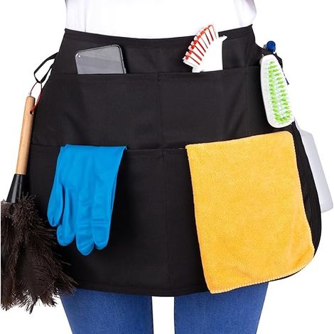 Tablier de nettoyage professionnel imperméable à 5 poches. Idéal pour les professionnels du nettoyage à domicile et les hôtels. - Nettoyage plus rapide, gain de temps, noir[NX] (1/4)