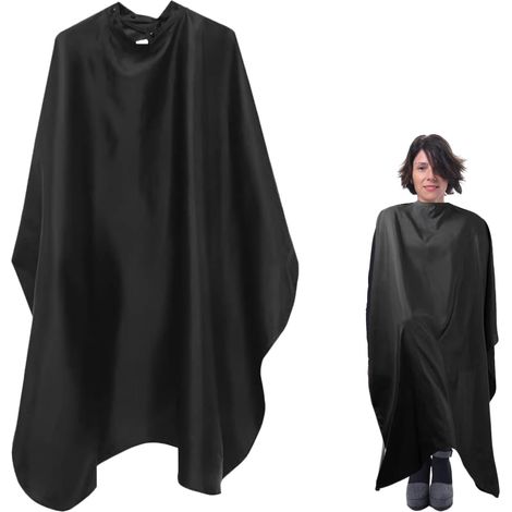 Barber Cape with 6 Hidden Buttons, Machine Washable and Quick Drying Hairdressing Gown Black 140 x 120 cm (1/5)