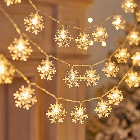 Lichterkette mit Schneeflockenmotiv, 6 m, 40 LEDs, batteriebetrieben, wasserdicht, für drinnen und draußen geeignet, für Schlafzimmer, Wohnzimmer, Terrasse, Garten, Partys, Weihnachtsbaumschmuck, warm (1/4)