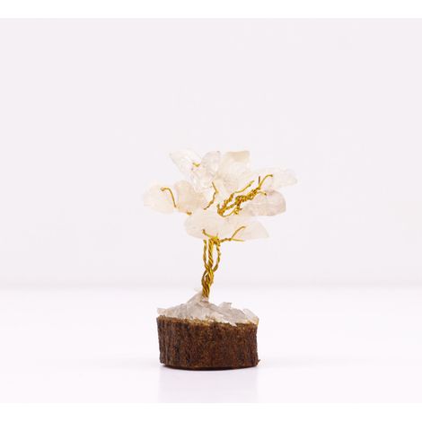 Mini arbres de pierres précieuses sur socle en bois - Quartz de roche (15 pierres)- Vendu par 1 (1/4)