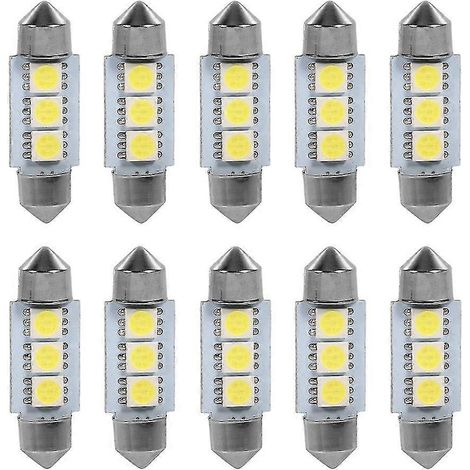Lot de 10 ampoules LED festonnées blanches 36 mm 12 V 3 SMD 5050 pour éclairage intérieur de voiture (1/3)