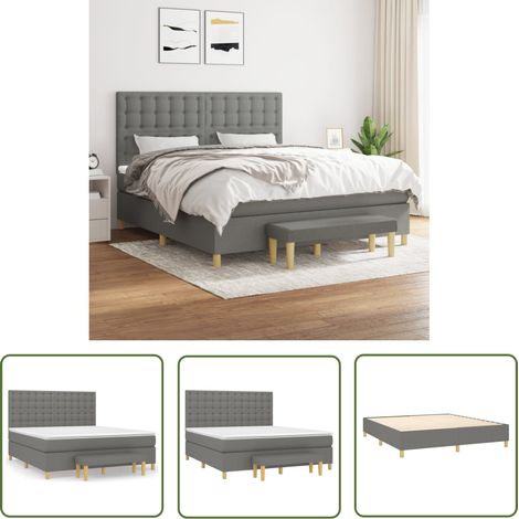 The Living Store Boxspringbett mit Matratze Dunkelgrau 180x200 cm Stoff - Boxspringbett - Doppelbett - Bettenrahmen - Matratze - Bettdecke (1/5)