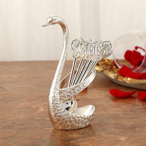 6 pcs cygne cuillère à café, café métallique dessert cuillère à soupe set pour gâteau salade Cocktail dessert (argenté) (1/5)