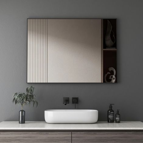 Wand Spiegel Schwarz 60x40cm, Badezimmerspiegel Badspiegel mit Metallrahmen, HD Glas Rechteckiger Spiegel Flur für Badezimmer, Wohnzimmer, Schlafzimmer, Wanddekoration (1/5)