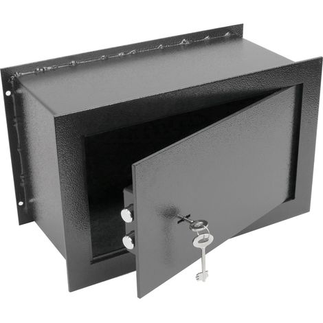 Coffre-fort mural en acier à clé 26x15x18cm – Système de fermeture sécurisé – Pour encastrement dans le mur – Couleur noire – Primematik