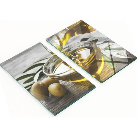 Tablas de vidrio duraderas y elegantes con cuenco estampado de aceite de oliva, 2 x 30 x 52 cm.