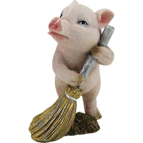 Figurine de cochon miniature, petite sculpture de cochon, adorable statue de jardin, décoration réaliste pour chambre, cuisine, chambre d'enfant, cadeau-Broom 9.5x5.5x6cm
