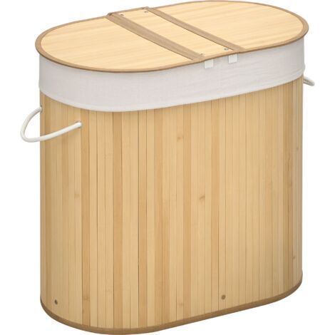 Panier à linge en bambou 100L avec 2 sections couvercle et sac amovible 62,5 x 37 x 60,5 cm naturel (1/5)