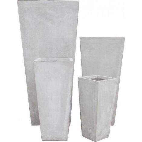 Vasi quadrati a cono alti da giardino in fibra di argilla set 4 pezzi Glicine -  Beige