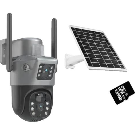 Caméra de sécurité, vidéo 4K, alimentée par énergie solaire, Ajouter une carte de 128 Go Wifi (1/2)