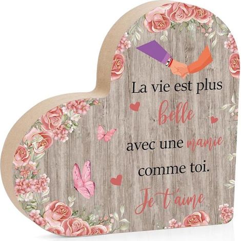 Cadeau Fete des Grand Mere Cadeau Mamie Décoration Planche en Bois en Forme de Coeur Balancier Cadeaux Grand Mere C OBJET DECORATIF