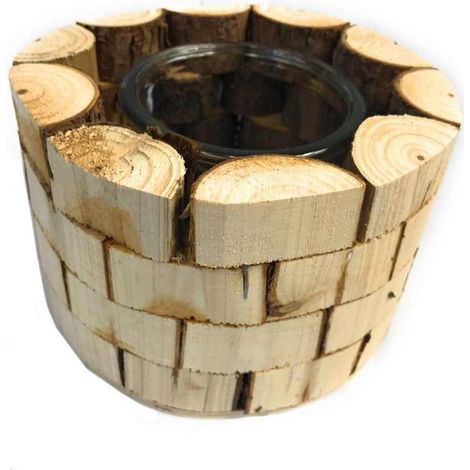 Portacandela in Legno a Forma di Tronco Corteccia con vasetto in Vetro per Candela candeliere per Arredamento casa Rustico Shabby Chic (1/4)