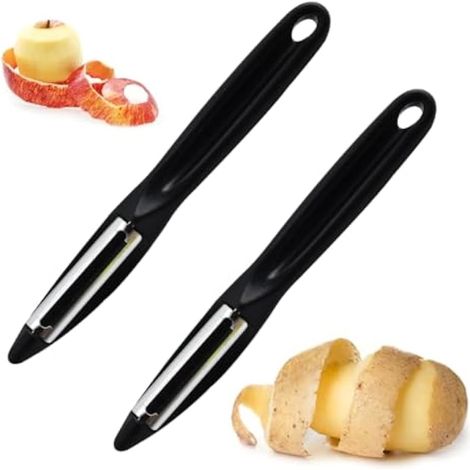 Lot de 2 éplucheur Universel à Lame Pendulaire, éplucheur Légumes, éplucheur pivotant en Acier Inoxydable, Eplucheur Manuel Pomme de Terre Poignée Ergonomique, éplucheur pour Fruits, Noir (1/4)