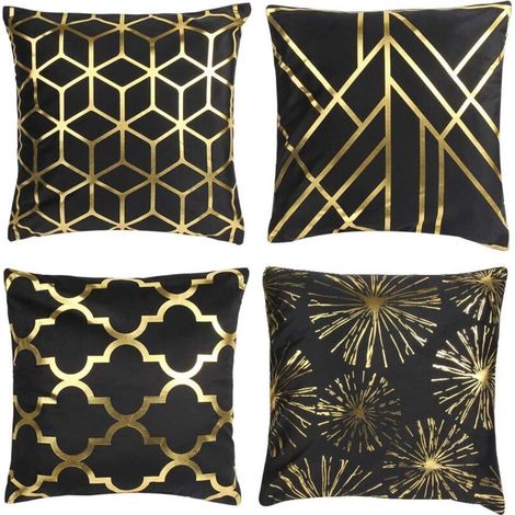 Lot de 4 Taie d'oreiller 45x 45cm,Housse de Coussin Décorative Taie d'oreiller Bronzante avec Fermeture éclair Invisible pour Canapé Voiture Salon Chambre(Velours Noir) (1/4)