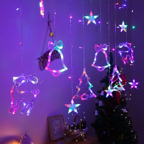 Rideau Lumineux,3,5M 120 LED Rideau Guirlande Lumineuse de Noël,8 Modes d'Eclairage IP44,pour Salle,Fenêtre,Mariage,Anniversaire,Fête (Couleur,Alimenté par pile) (1/3)