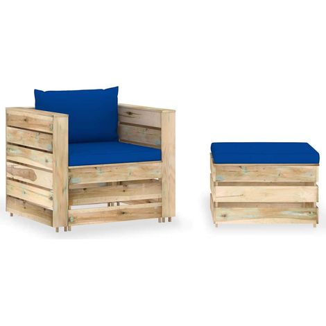 vidaXL Muebles de jardín 2 piezas con cojines madera impregnada verde (1/5)