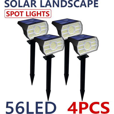 Lot de 4 lampes solaires d'extérieur puissantes, lampes solaires à LED pour pelouse d'extérieur étanches, 56 LED blanches, étanches, réglables pour s'adapter aux allées de jardin. (1/5)