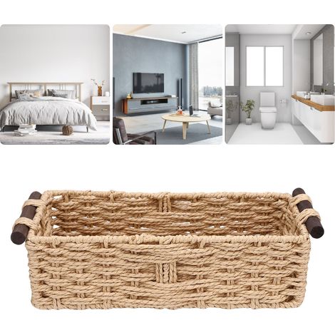 Panier de Rangement pour Papier Toilette Style Rustique - Naturalia Cozy XL - Récipient Décoratif Artisanal de Type Panier, Corbeille en Papier Rope de Format M et Bois de Pin, Ensemble 1 Unité (1/5)