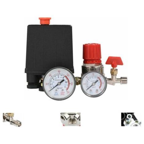 Soupape de compresseur d'air Petit régulateur de soupape de commande de pressostat de compresseur d'air avec jauges Bluedeer