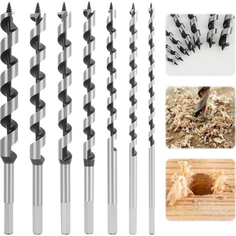 Wood Drill Bit Set, Spiral Wood Drill Bit, 7 PCS SDS-Plus Wood Drill Bit Set in Carbon Steel Spiral Hole Cutter Woodworking Tool Kit (1/4)