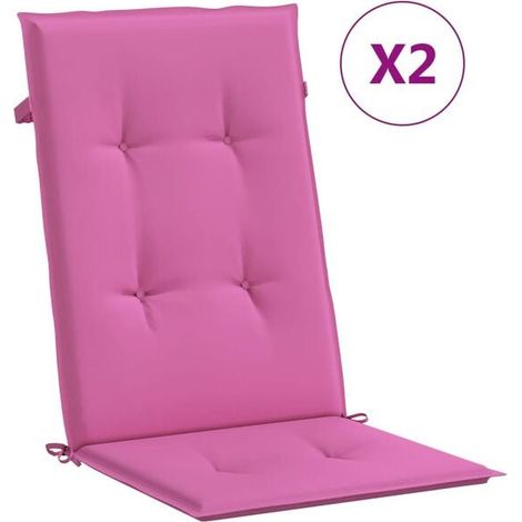 Un ensemble de deux coussins roses en tissu pour chaise de jardin à dossier haut (1/5)
